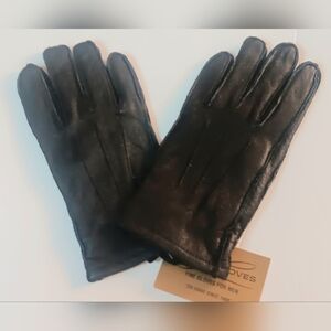 Men's NEW Warm Fleece Lined Genuine Leather Gloves, M/L, BLACK